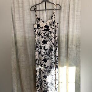 Ann Taylor Large Floral Black and White Maxi Dress